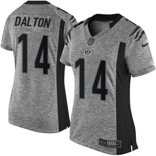 Nike Bengals #14 Andy Dalton Gray Women's Stitched NFL Limited Gridiron Gray Jersey